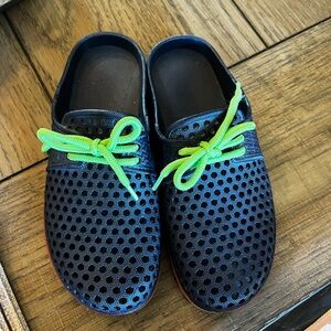 Navy Perforated Shoes with Green Laces